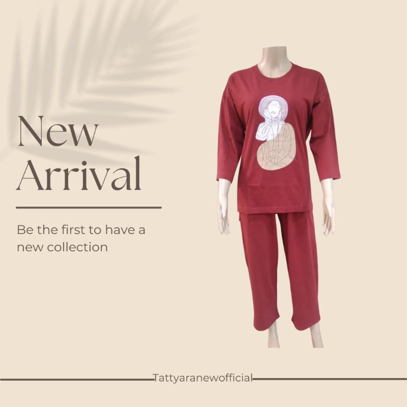 SETELAN KAOS OVERSIZE WANITA TATTYARA / ONE SET KAOS LENGAN PANJANG WANITA MERAH