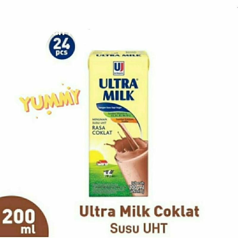 

ultra susu uht cokelat 200 ml carton | 1 dus isi 24 pcs