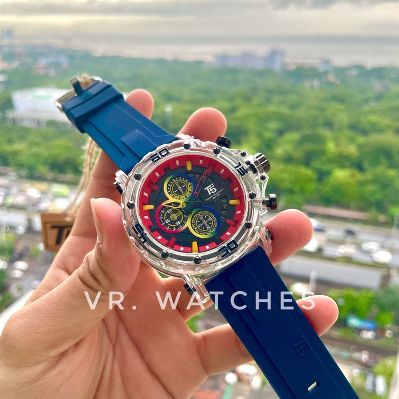 TERLARIS NEW ARRIVAL Jam Tangan Pria T5 H 4004G Original Acryclic Case Transparan Chronograph Water