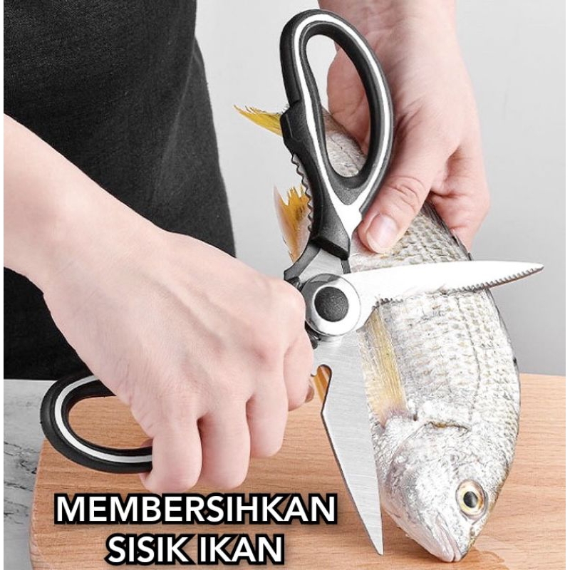 Gunting Dapur Serbaguna ORIGINAL Termurah / Gunting Pembersih Sisik Ikan Pemotong Daging Ayam Pembuka Cangkang Kerang Stainless Steel