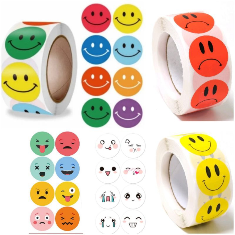 

100 Pcs / 500 Pcs Stiker Colourful Smile Smiley/ Sad Face / Emoji