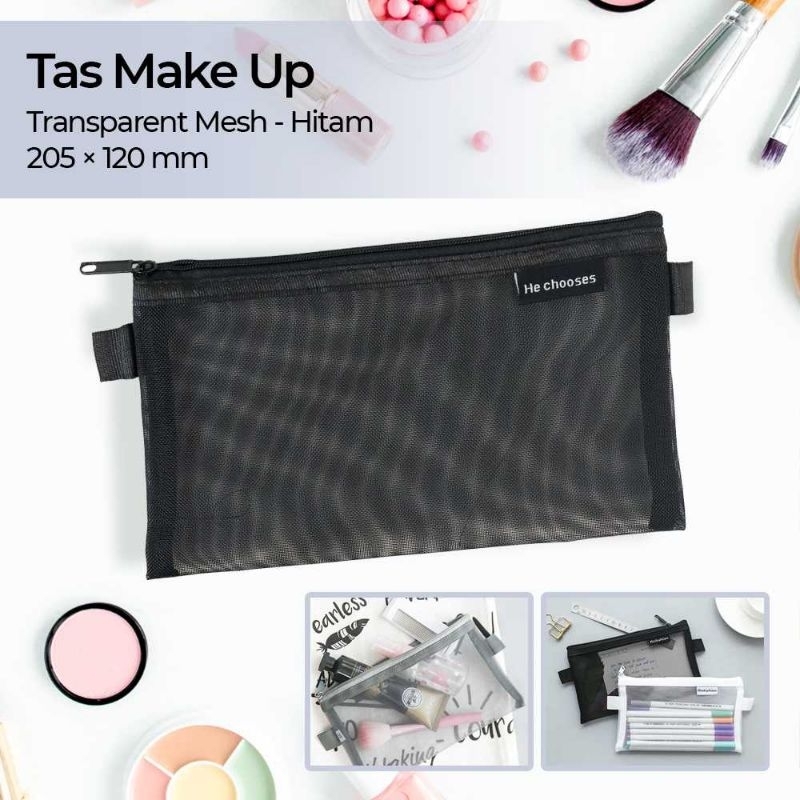 He Chooses Tas Penyimpanan Pouch Make Up Kosmetik Transparent Mesh Flat