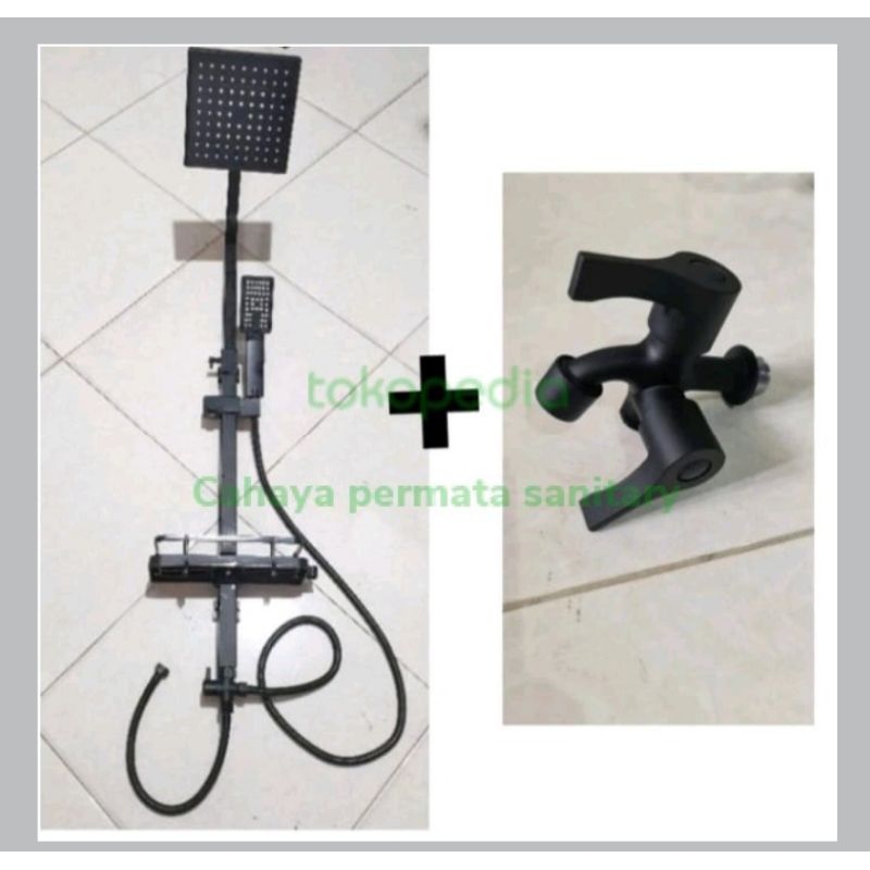 SHOWER TIANG SET BLACK BANO/SHOWER TIANG MANDI HITAM KOTAK KOMPLIT SET