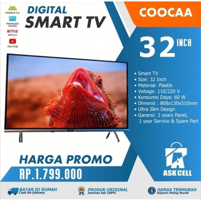 TV SMART TV DIGITAL TV COOCA TV 32INCH 32S32U GARANSI RESMI