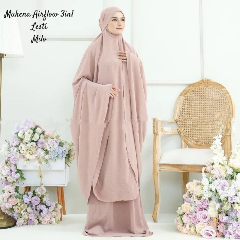 MUKENA LESTI CRINKLE AIRFLOW 3in1 POLOS SIZE JUMBO STANDAR PREMIUM