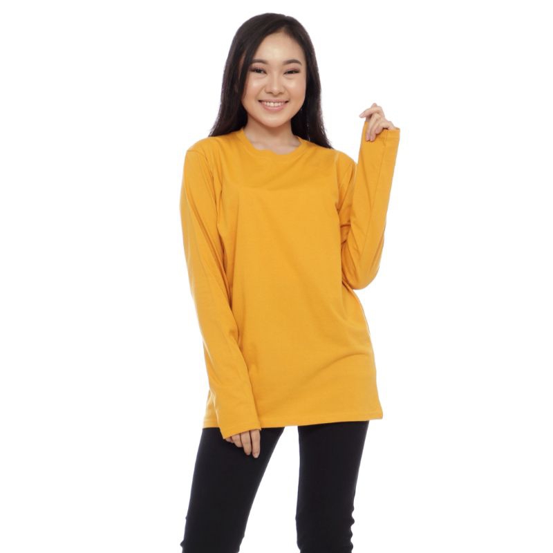 KAOS POLOS LENGAN PANJANG LONG SLEEVE T-SHIRT MUSTARD KUNING KUNYIT WANITA CEWEK PREMIUM DISTRO JUMB