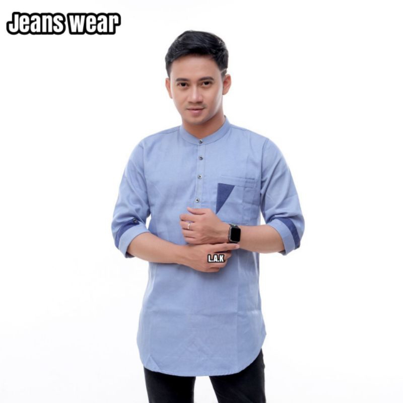 PUTU ATASAN BAJU KOKO PRIA COWOK SUKMA SUCI POLOS BUSANA MUSLIM LEBARAN WARNA BIRU MUDA/BIRU LANGIT/