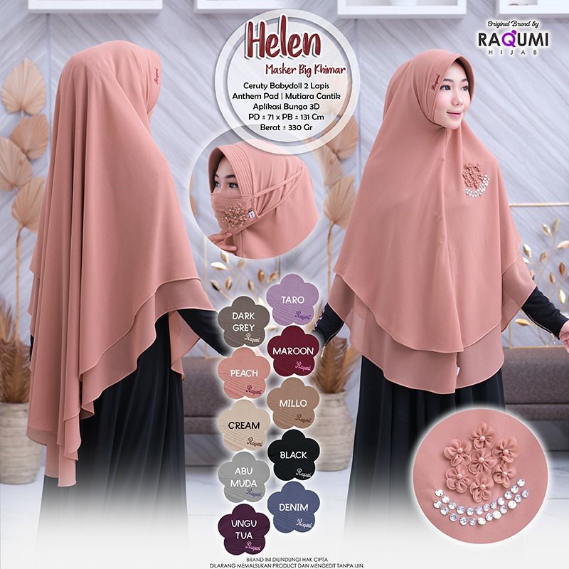 HELEN MASKER ORIGINAL RAQUMI HIJAB | NEW RAQUMI HIJAB | Khimar Jumbo | Khimar Soft Pad |Khimar Syari