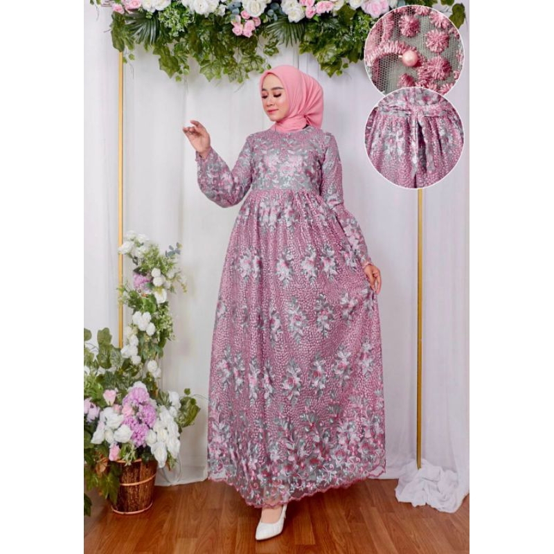 NEW GAMIS LAILA EXCLISIVE//BAHAN TILLE BORDIR SUPER PREMIUM//DALAMAN SATIN VELVET//SERAGAMAN KELUARGA//BAJU LEBARAN//BAJU PESTA LAMARAN//BAJU WISUDA//BY PELANGI JAYA