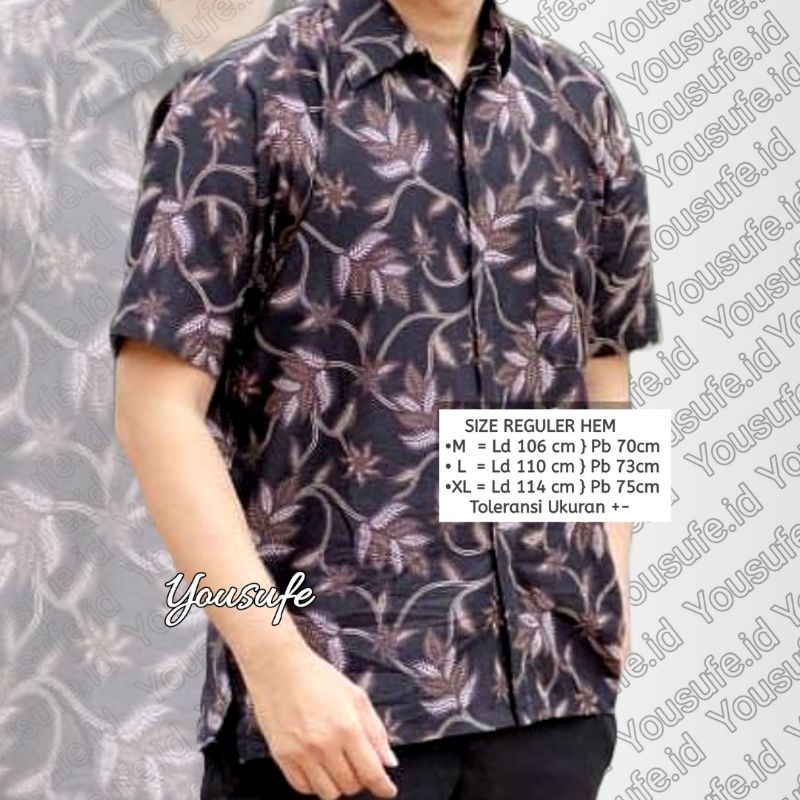 Baju Batik Pria Lengan Pendek Kemeja Seragam Pernikahan Hajatan Sinoman Warna hItam Motif Daun HTM1003