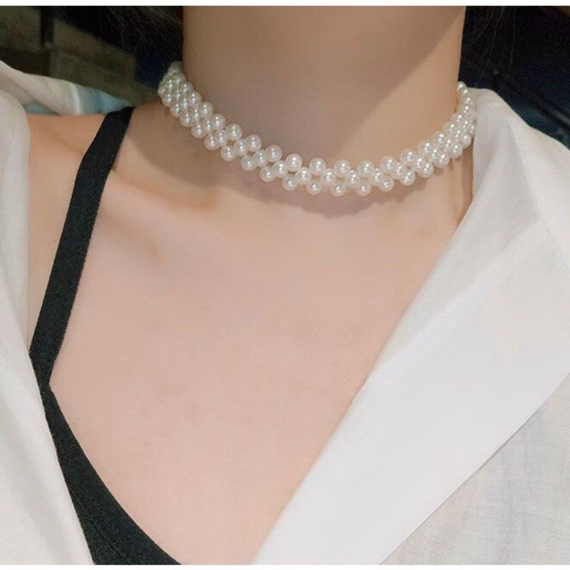 kalung mutiara berlapis triple in one choker