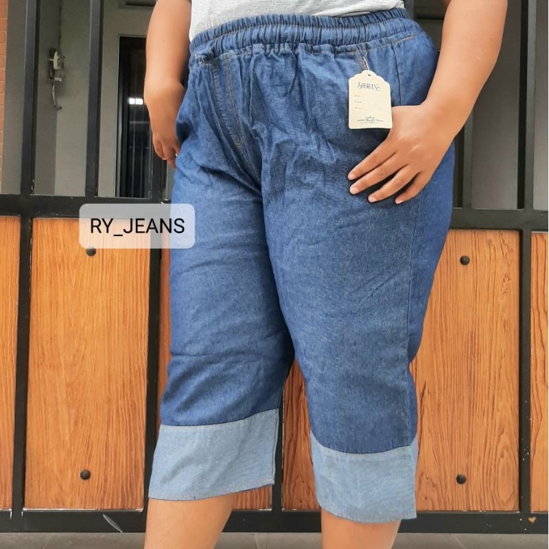 celana jumbo wanita celana pendek 7/8 wanita jeans jumbo pinggang kolor wanita