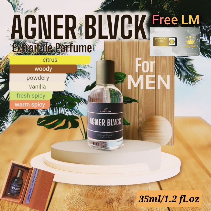 Extrait de Parfume Agner Blvck 35ml Free LM Wangi Tahan 12 Jam