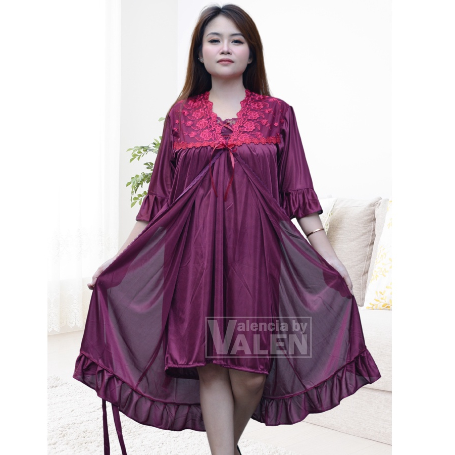 daster wanita dewasa 2 in1 warnaMERAHH seksi kimono bahan halus dan ada corak embos