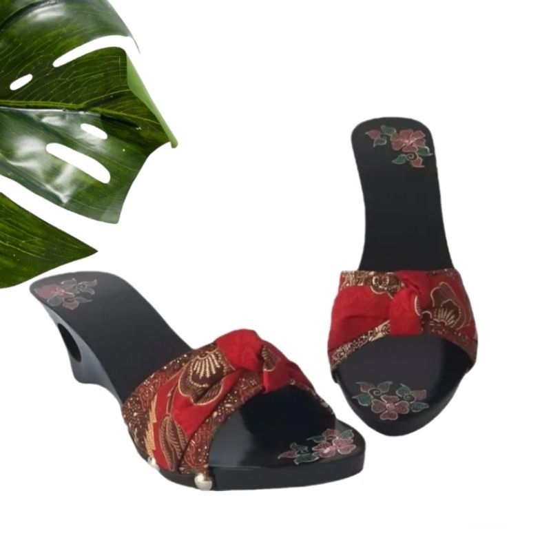 Sandal Kayu Wanita, Sandal Wedges Bakiak Kayu Batik Wanita