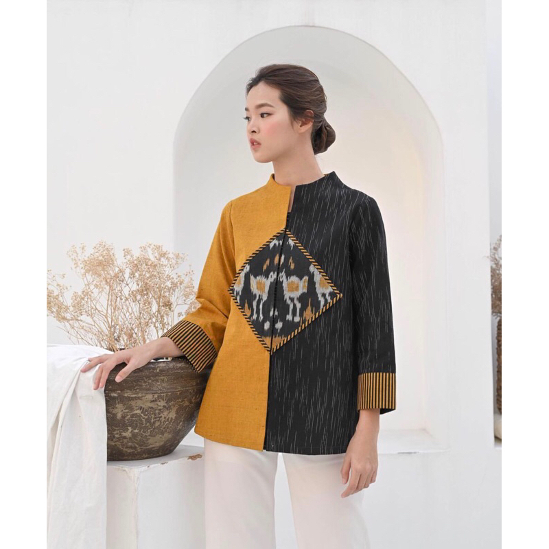 Blouse tenun ikat jepara marigold atasan wanita baju tenun jepara fashion wanita Blouse wanita blous