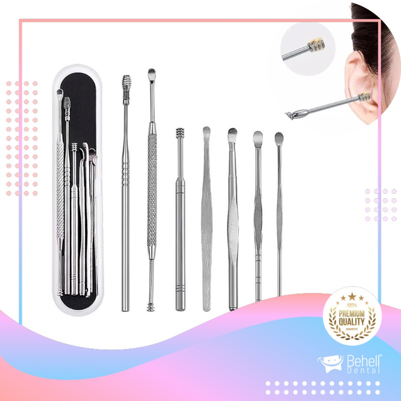 ALAT PEMBERSIH TELINGA KOREK KUPING STAINLESS STEEL EAR CLEANER KOTOTAN SET ISI ANTI KARAT WAX BESI - PENGHILANG KOTORAN KUPING EAR PICT 7in1 BEHELLDENTAL