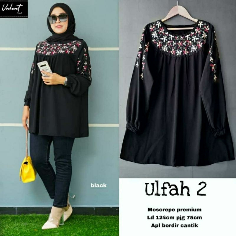 Ulfah #2 Blouse, BLOUSE LEBARAN JUMBO CANTIK MODIS FIT XXL LD 120 BAHAN MOSCREPE PREMIUM MIX BORDIR TERMURAH TERLARIS OOTD KEKINIAN