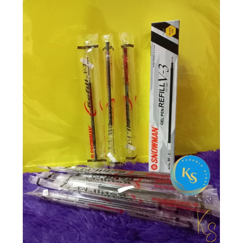 

Gel Pen Refill/Isi Bolpoint Gel SNOWMAN for type V-3 Fine Point 0.5mm BLACK INK Art No. RF-3