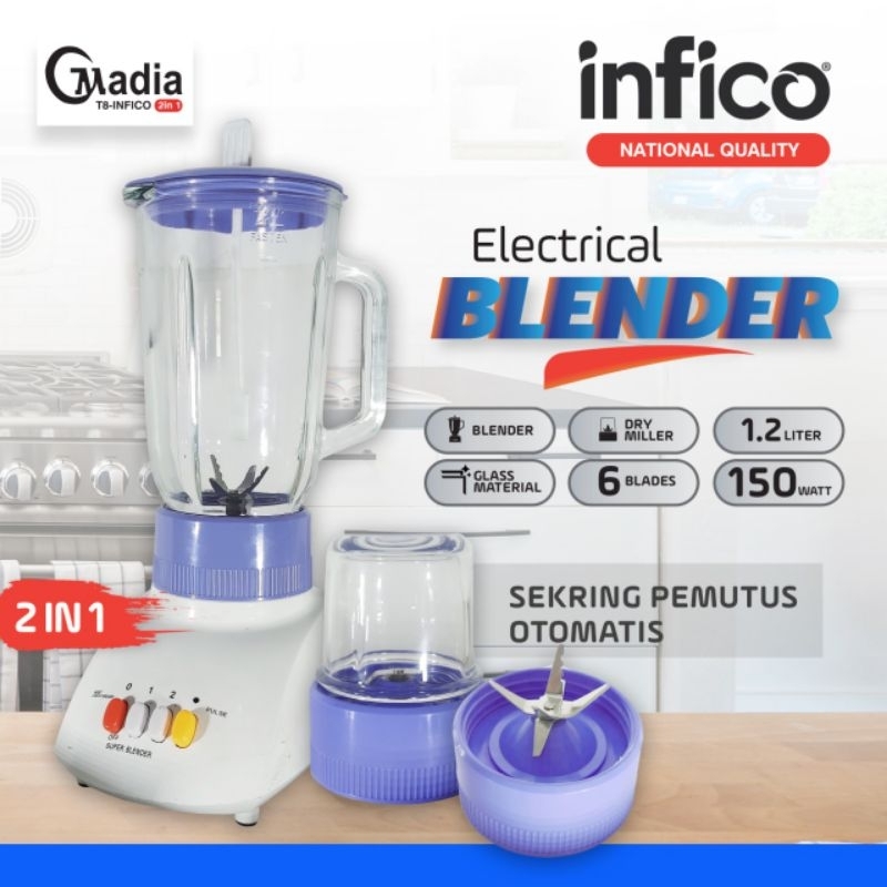 Blender Kaca 1.2 Liter INFICO Madia 2in1 150watt National Quality