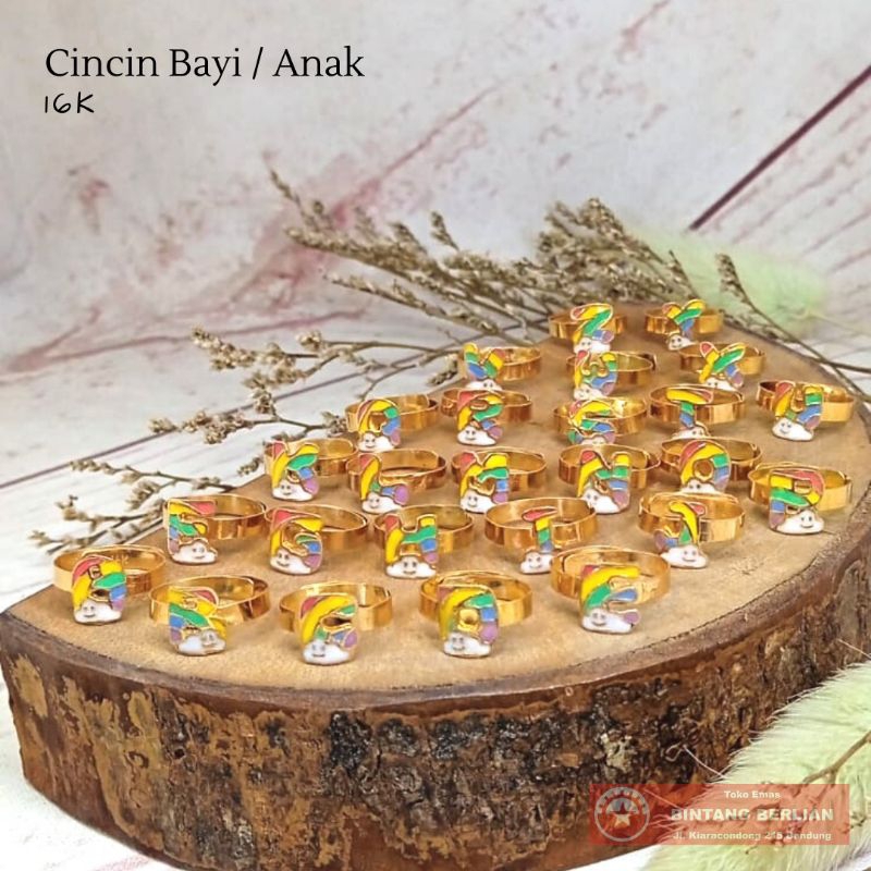 Cincin Anak Bayi Emas Tua 16K Gelang Kids Baby Initial Gold Ring Huruf Liontin Inisial Mas Asli 700 