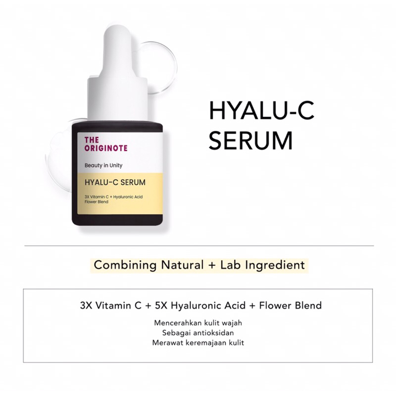 The Originote Hyalu-C Serum - Vitamin C Serum Vit C Mencerahkan Kulit Wajah Kusam Meratakan Warna Kulit Menjaga Skin Barrier with Vitamin C Hyaluronic Acid【BPOM】