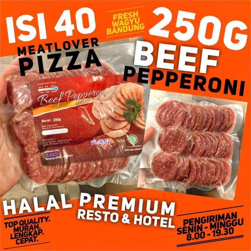 

DILAMO BEEF PEPPERONI TOPPING PIZZA SOSIS SAPI HALAL PREMIUM 250g