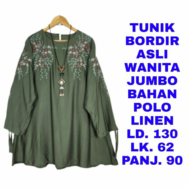 WK TUNIK BORDIR WANITA JUMBO LD. 130 BAJU ATASAN BLOUSE LENGAN PANJANG MUSLIM IDUL FITRI LEBARAN