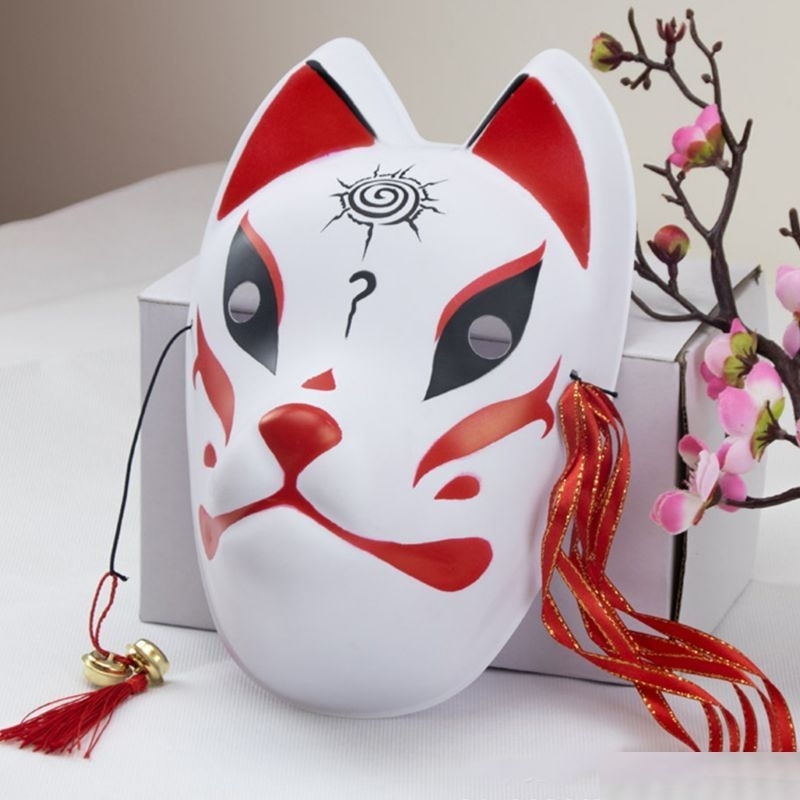 Topeng Anime Anbu full face dengan lonceng / Anime Fox Mask with Tassels Bells Japan Anime Cosplay Full Face Masks Party Masquerade Costume Halloween Mask