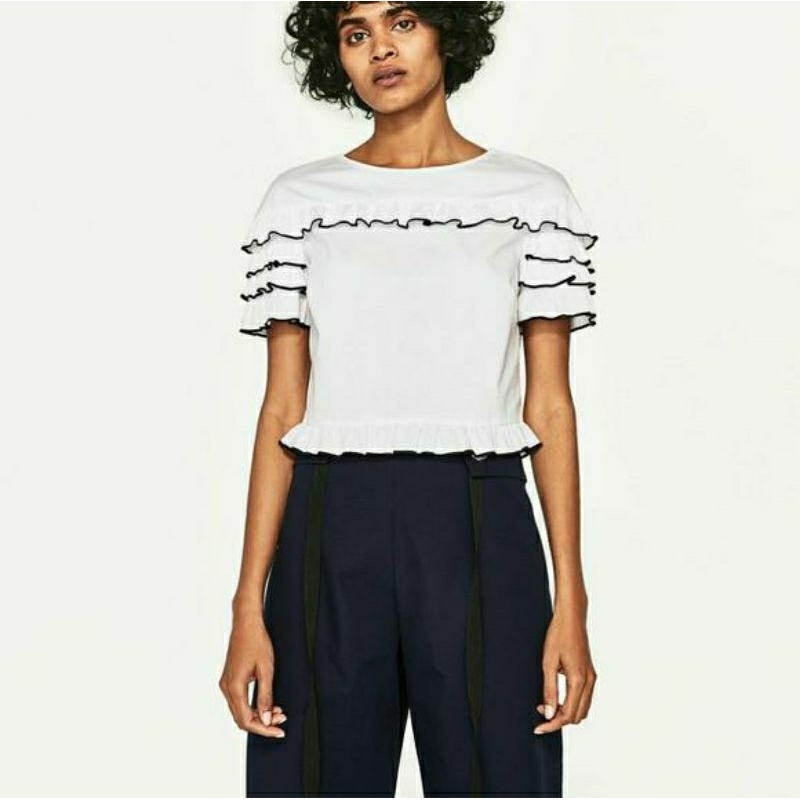 Zara Original Atasan Crop Top Ruffle