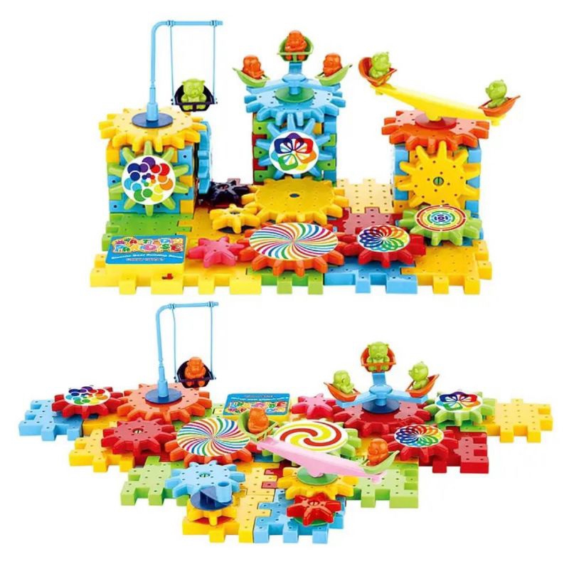 Building Blocks Gears Puzzle Bricks DIY Mainan Susun Blok Putar Elektrik