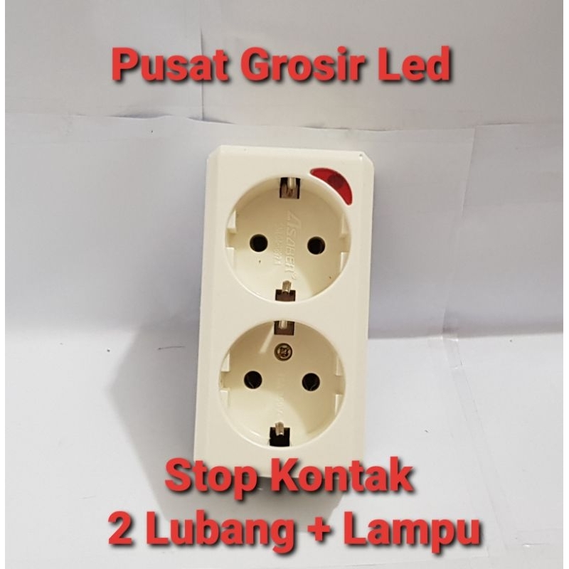 Paket Hemat 18 Pcs (1 Box) Stop Kontak 2 Lubang Asaber SNI + Lampu Indikator