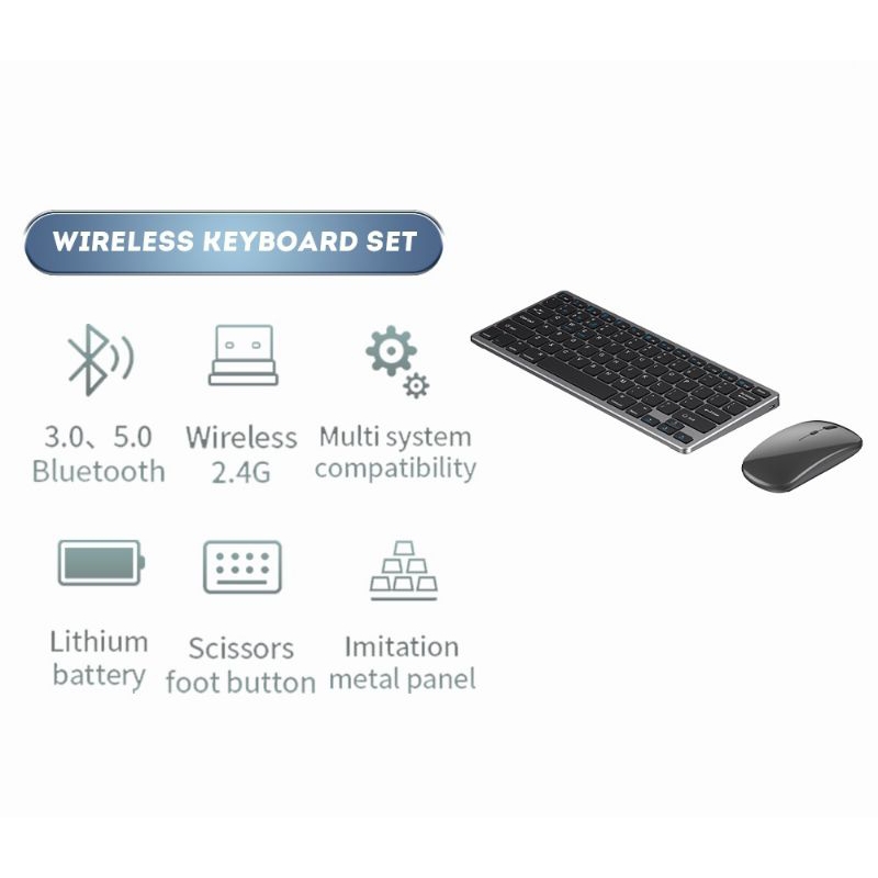 Keyboard + Mouse Set 2.4G+Bluetooth Silent Rechargeable 3 Dievice