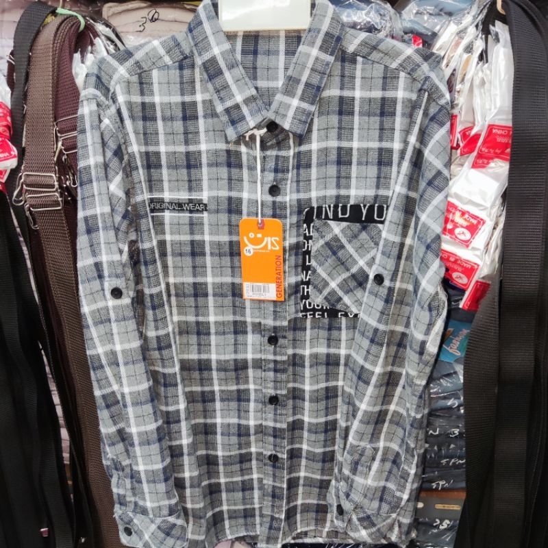 kemeja anak lengan panjang merk UIS bahan flanel usia 5-10 tahun