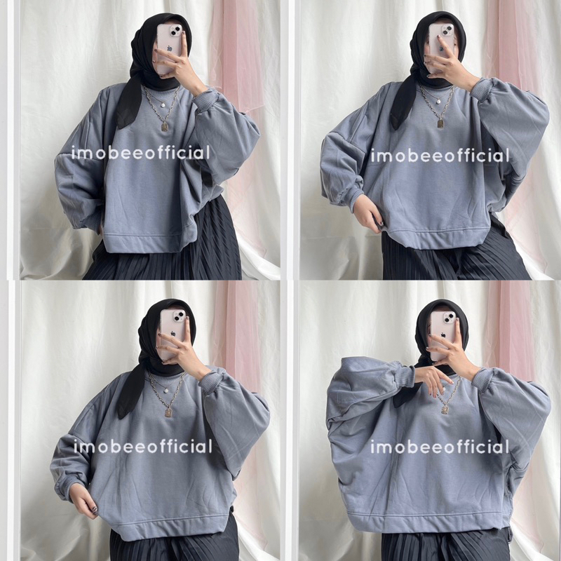 BUBBLE CREWNECK OVERSIZE BATWING BALON SWEATER