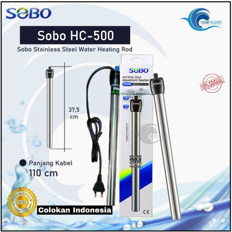 Heater Aquarium Stainless Steel Aquarium Sobo 500 watt Colokan Indonesia