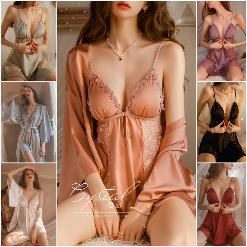 Crystal XANA Sexy lingerie satin baju kimono set lingerie wanita / Lingerie satin baju tidur sexy lingerie / Seserahan 126