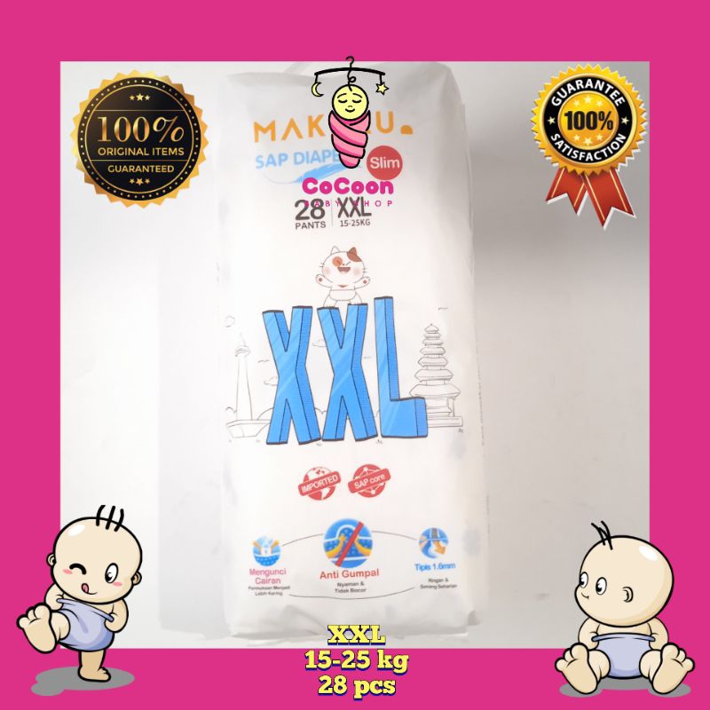 Popok Bayi Makuku Slim SAP Diapers Pants XXL28 XXL 28 Tipe Celana