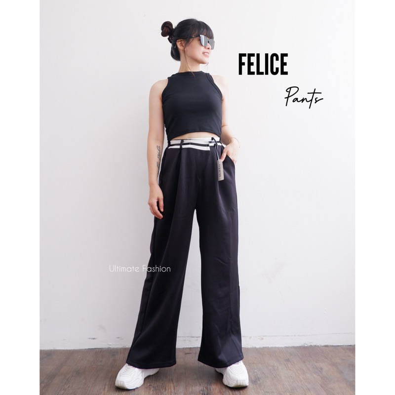 Felice Basic Cullote Pants Lissed Strap - Celana Kulot Wanita Scuba Import Premium Korea - Celana Panjang High Quality Korea Kekinian Terbaru  Rakku