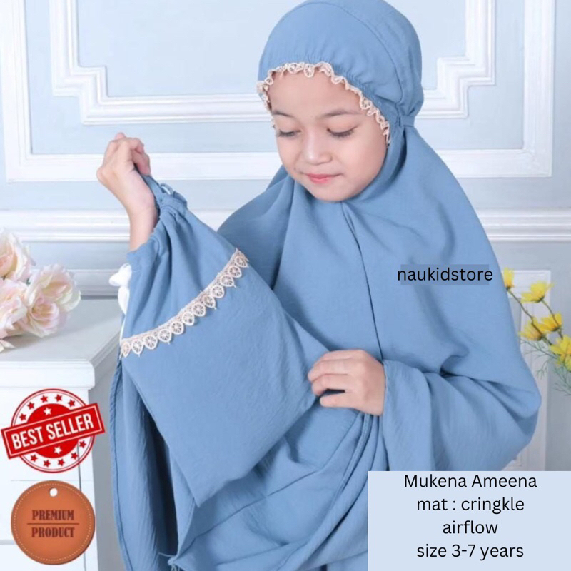 Ameena Mukena Anak Polos Bahan Rayon Crinkle Airflow 3-6Tahun Alat Sholat