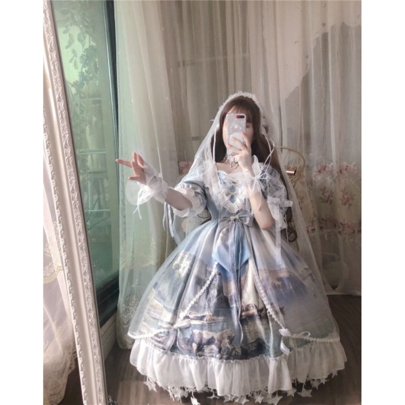 [MikanHiro Store] Lolita Dress Swan Princess Castle Lolita Flower Marriage Oil Painting Handle Map Palace Tingxian Fantasy Dress