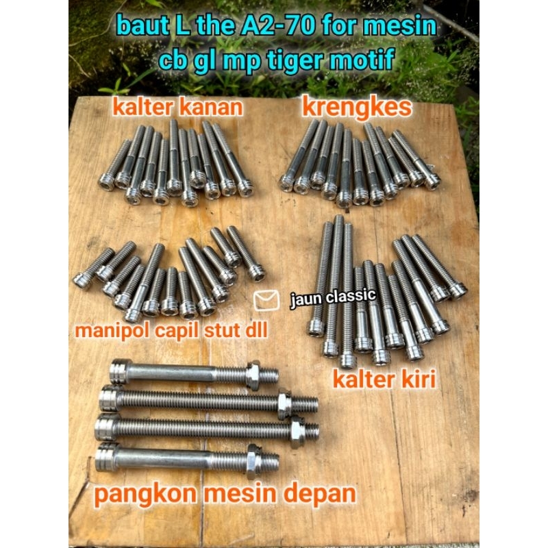 Baut L tiger baut L full mesin tiger cb mp gl  / baut L mesin cb gl mp tiger stainless baut L motif 