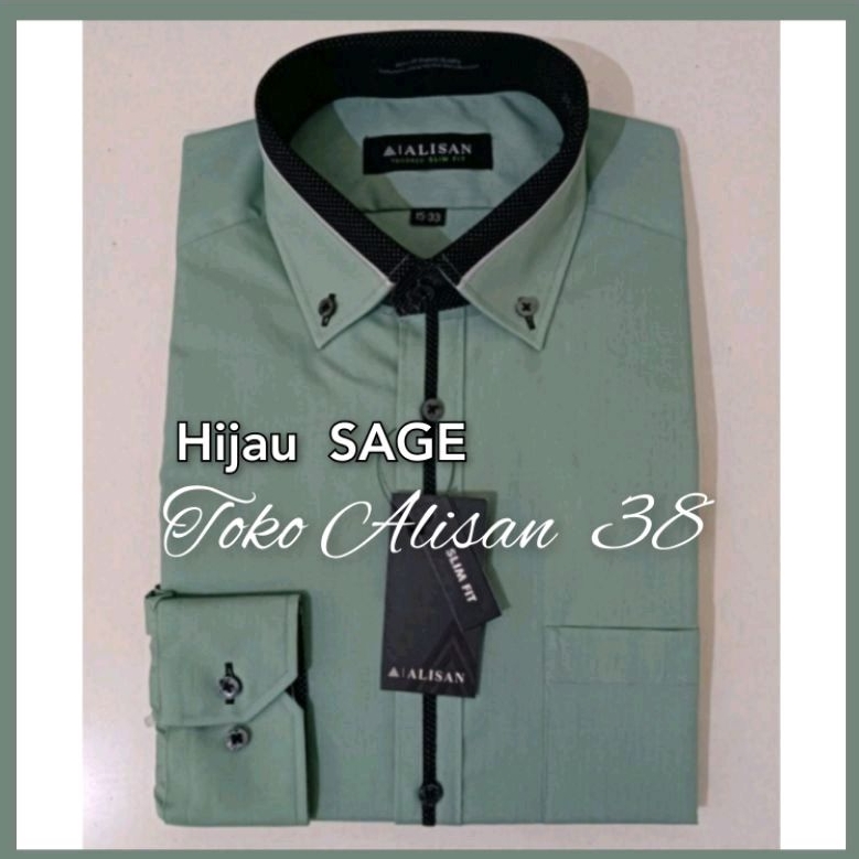 Hijau Sage-Kemeja Alisan Slim Fit Lengan Panjang List Tengah.