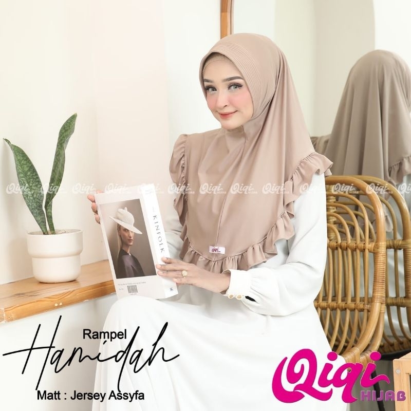 (Qiqi Hijab) HAMIDAH REMPEL •jilbab instan•hijab instan jersey premium•kerudung pet rempel