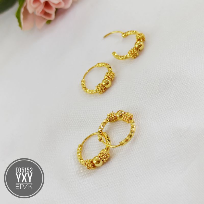Anting yaxiya bulat gipsy warna 24k gold (dm1,5mm) E05152