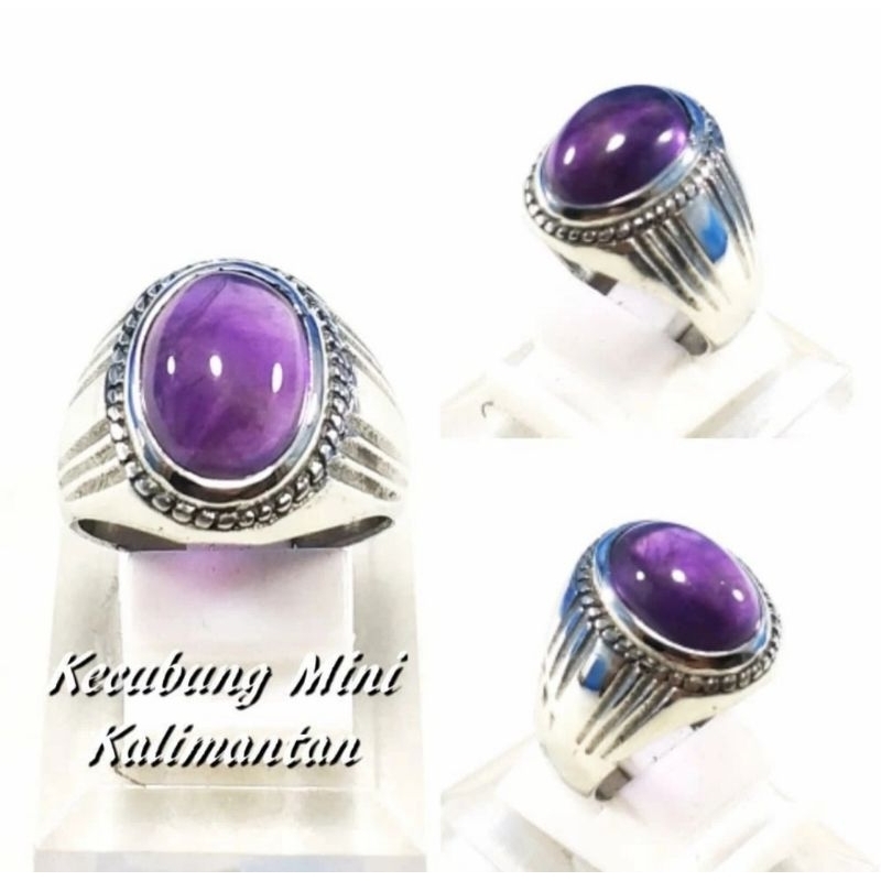 cincin batu kecubung kalimantan minimalis ring alpaka