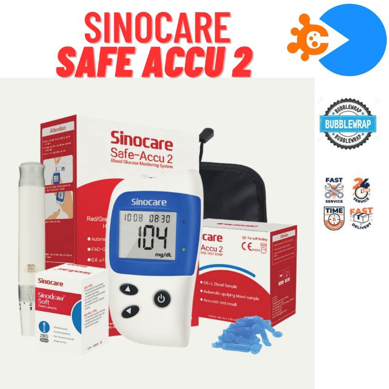 Alat cek gula darah - alat tes gula darah - alat uji gula darah - glucometer - glukosa meter Sinocare Safe Accu 2