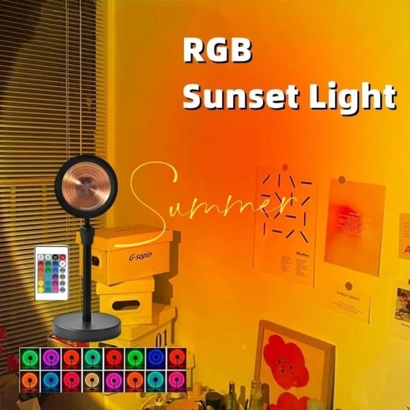 RGB 99 Lampu Sunset Proyektor LED 16 Warna Remote Lampu Pelangi