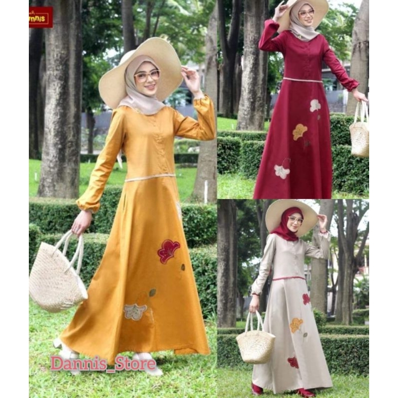 Model Terbaru Gamis DANNIS A221001 Gold - Maroon - Beige