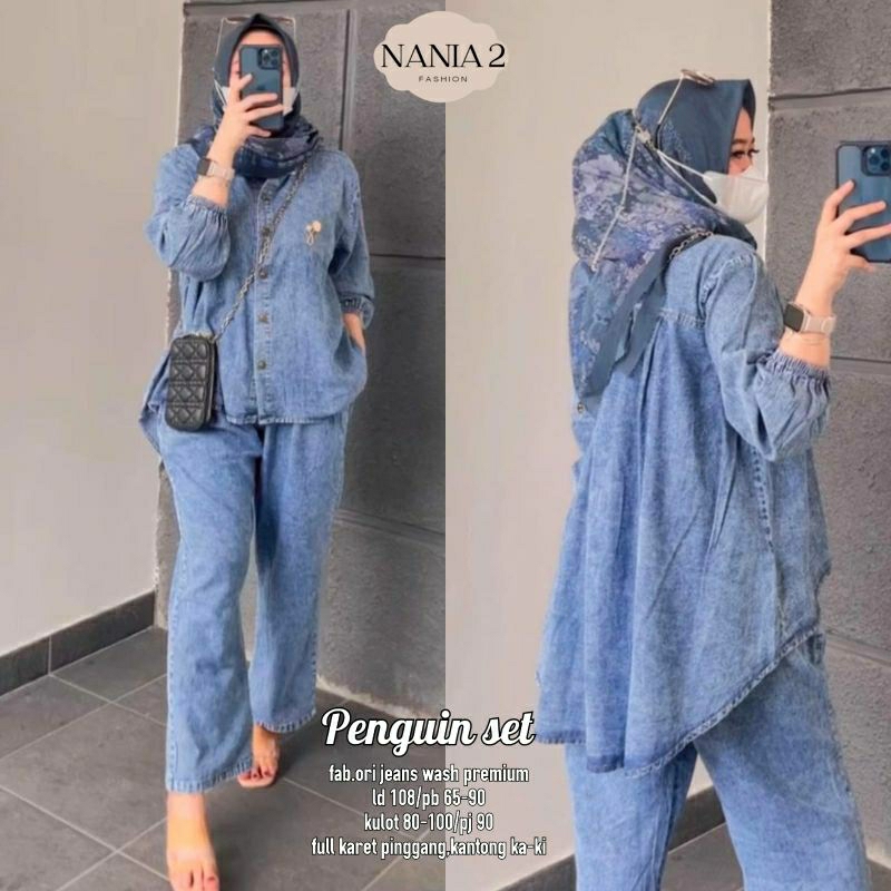 Penguin Set Setelan Atasan + Celana Jeans by Nania